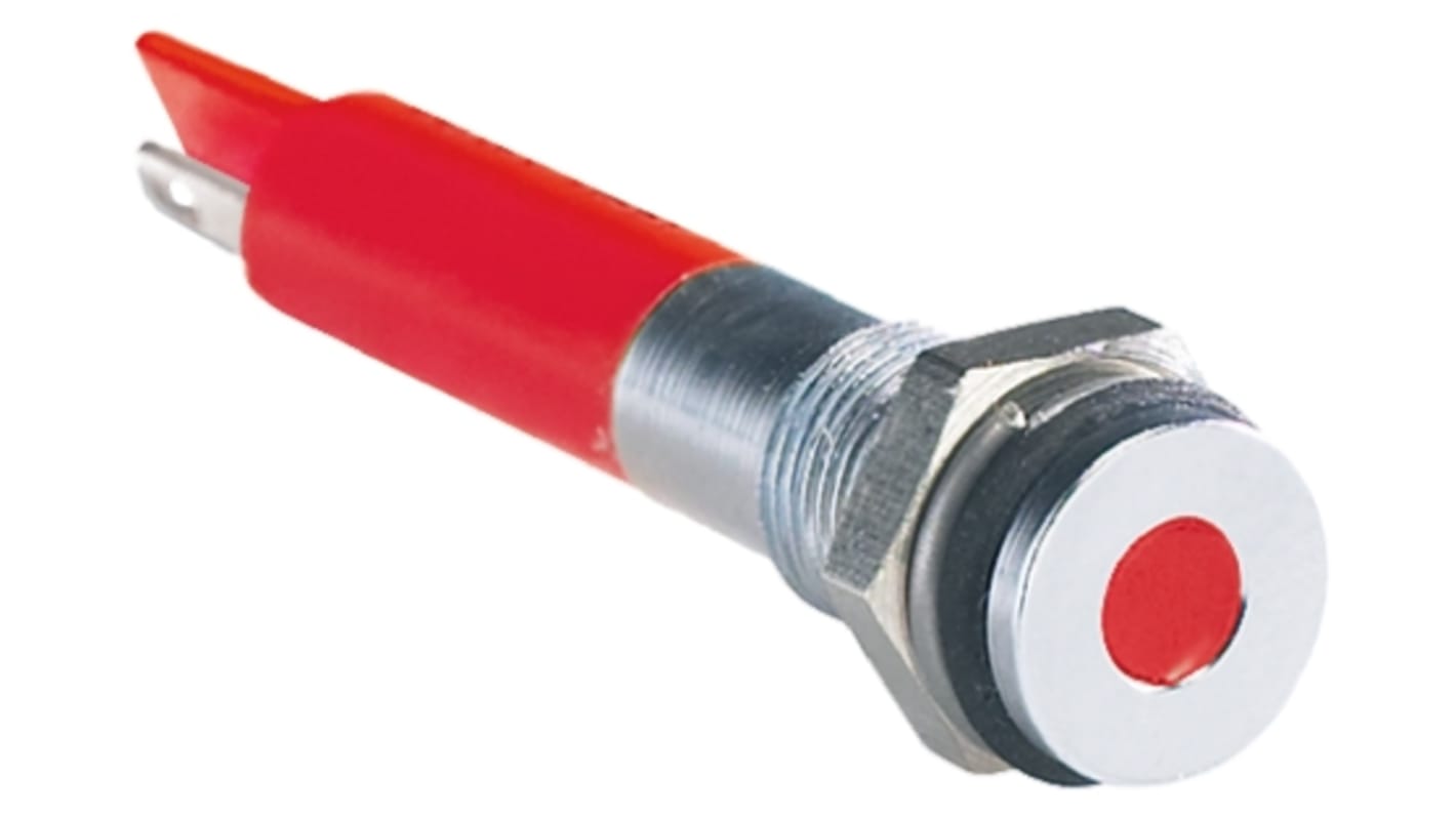 RS PRO Red Panel Mount Indicator, 12V dc, 6mm Mounting Hole Size, Solder Tab Termination, IP67