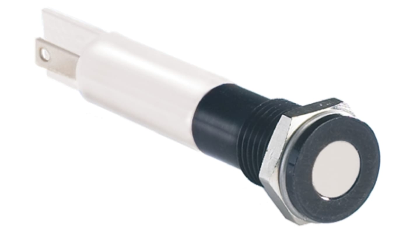 RS PRO White Panel Mount Indicator, 12V dc, 8mm Mounting Hole Size, Solder Tab Termination, IP67