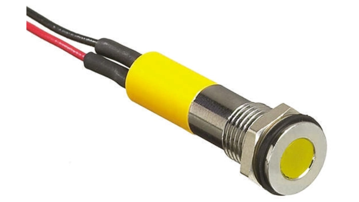 Indicatore da pannello RS PRO Giallo  a LED, 2V cc, IP67, A filo, foro da 8mm