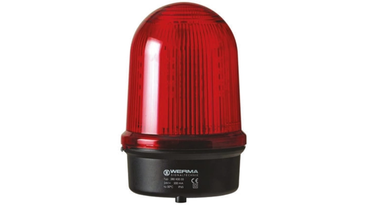 Werma BM 280 Series Red Flashing Beacon, 24 V dc, Surface Mount, LED Bulb