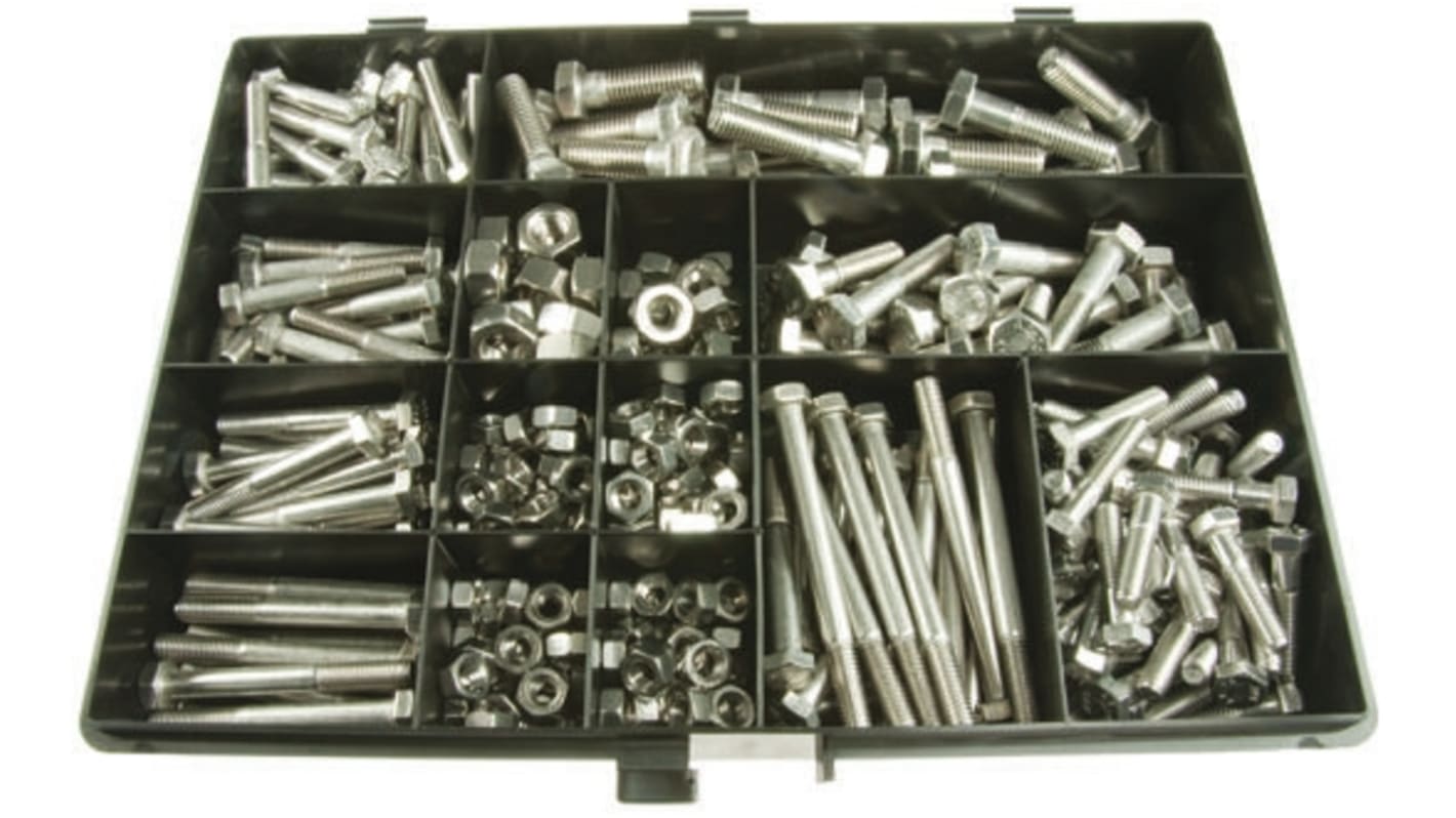 RS PRO Stainless Steel 395 Piece Hex Drive Screw/Bolt & Nut Kit