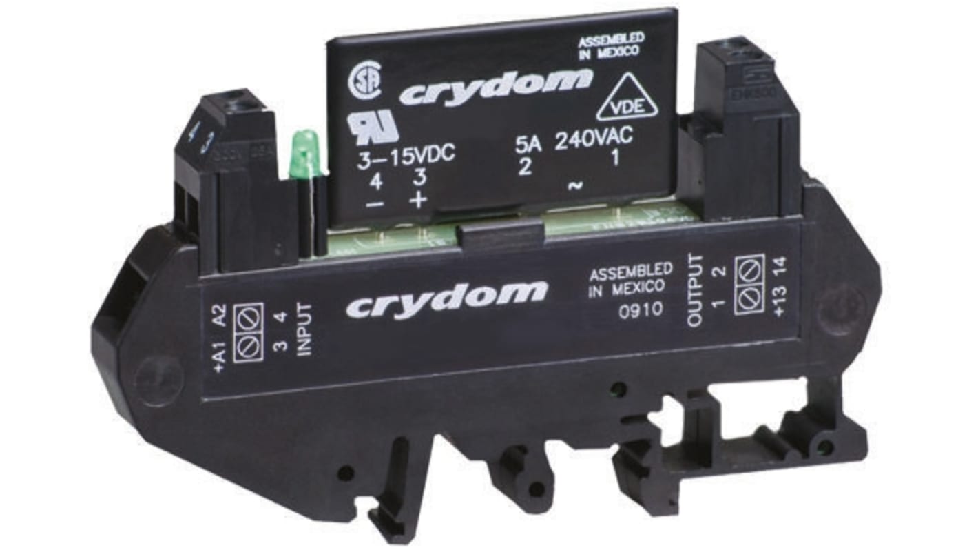 Sensata Crydom DRA1-CX Series Solid State Interface Relay, 15 V dc Control, 5 A rms Load, DIN Rail Mount