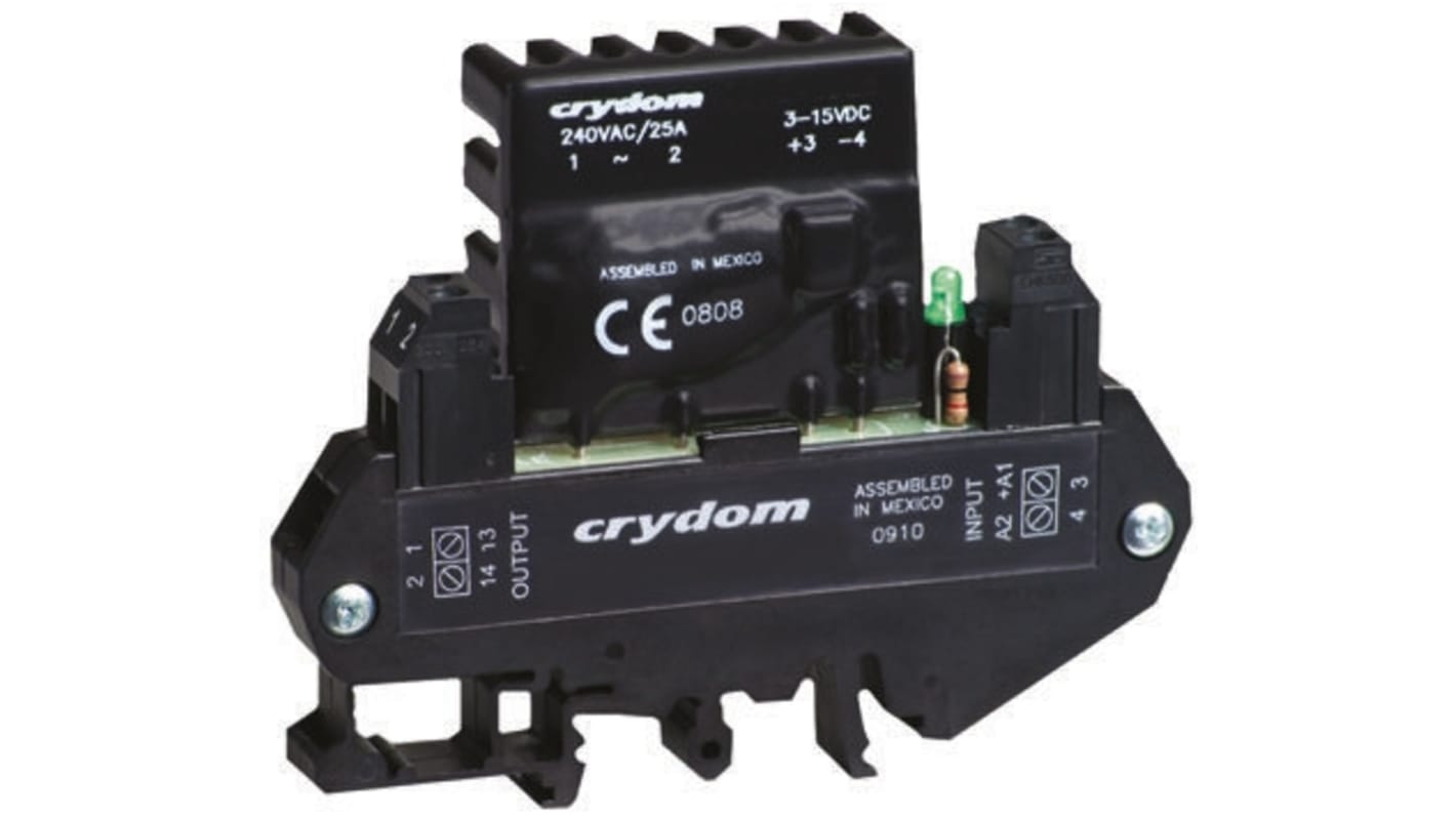 Relè di interfaccia a stato solido Sensata / Crydom, Guida DIN, 15 V c.c., 10 A rms, 530 V c.a.