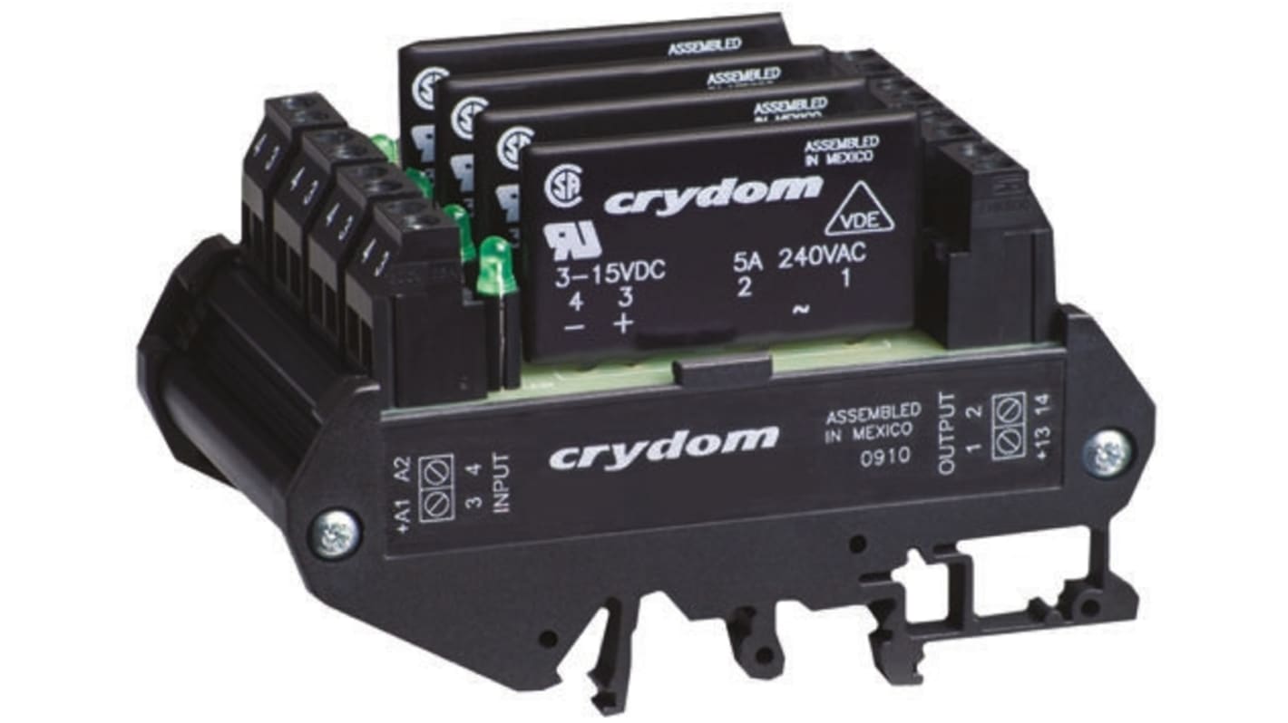 Sensata Crydom DRA4 CX Series Solid State Interface Relay, 32 V dc Control, 5 A rms Load, DIN Rail Mount