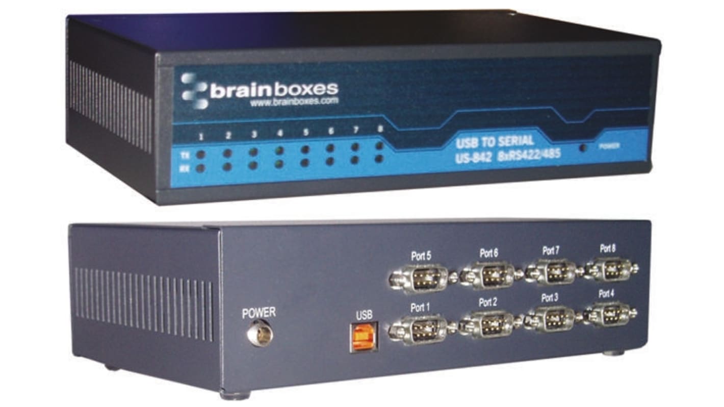 Convertidor de interfaz Brainboxes US-842, Conector A USB B, Conector B DB-9