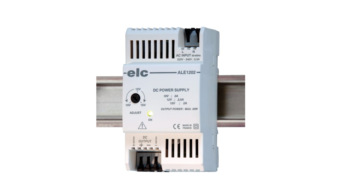 ELC ALE Switched Mode DIN Rail Power Supply, 230V ac ac Input, 12V dc dc Output, 2.5A Output, 30W