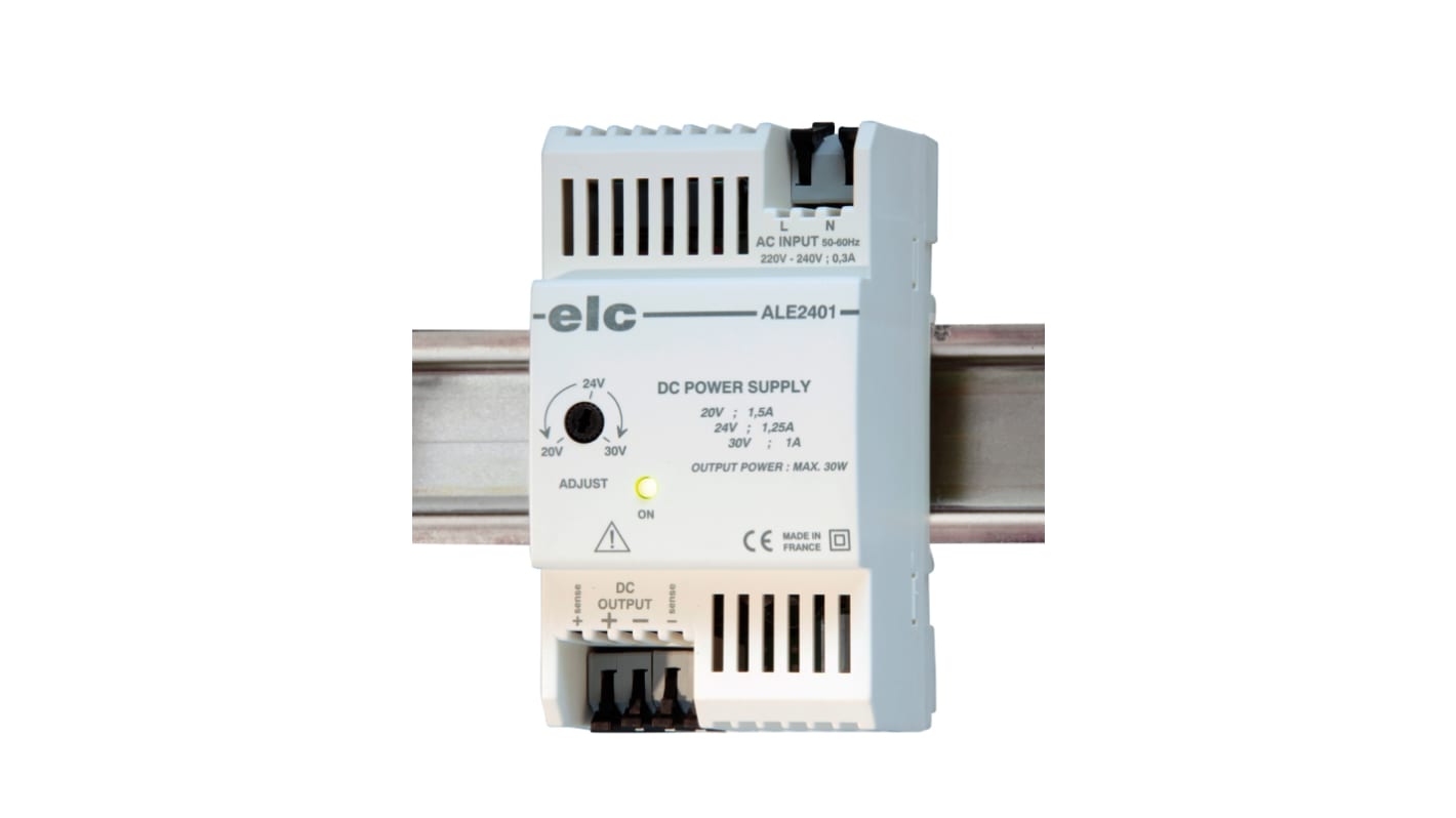 Fuente de alimentación de carril DIN ELC, ALE DIN RAIL, 1 salida 24V dc 1.25A 30W
