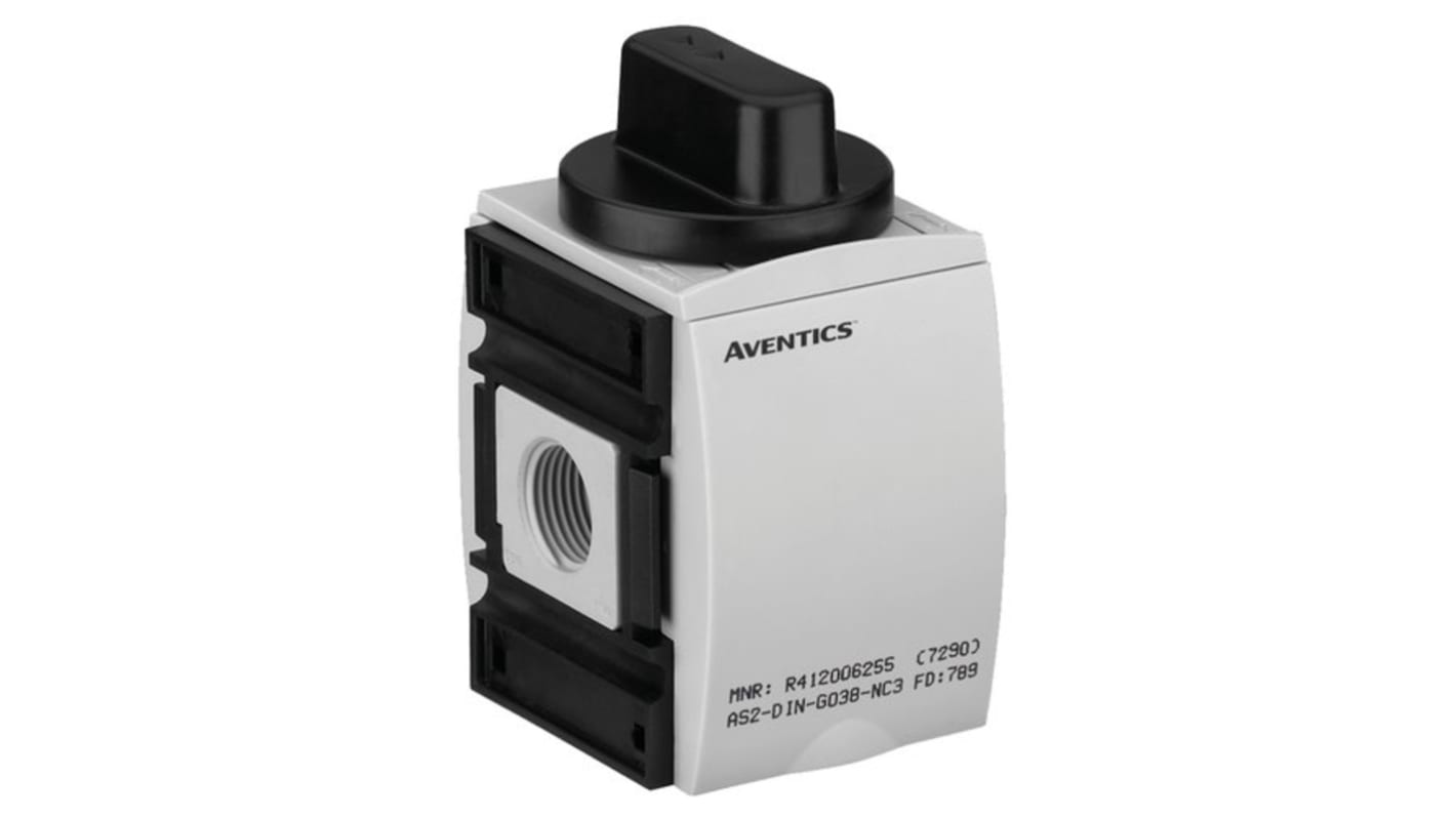 EMERSON – AVENTICS 气动手动阀, G 1/4接口, 旋钮控制, 3/2通道, 最大操作16 bar, 最大2000L/min, AS2-SOV系列