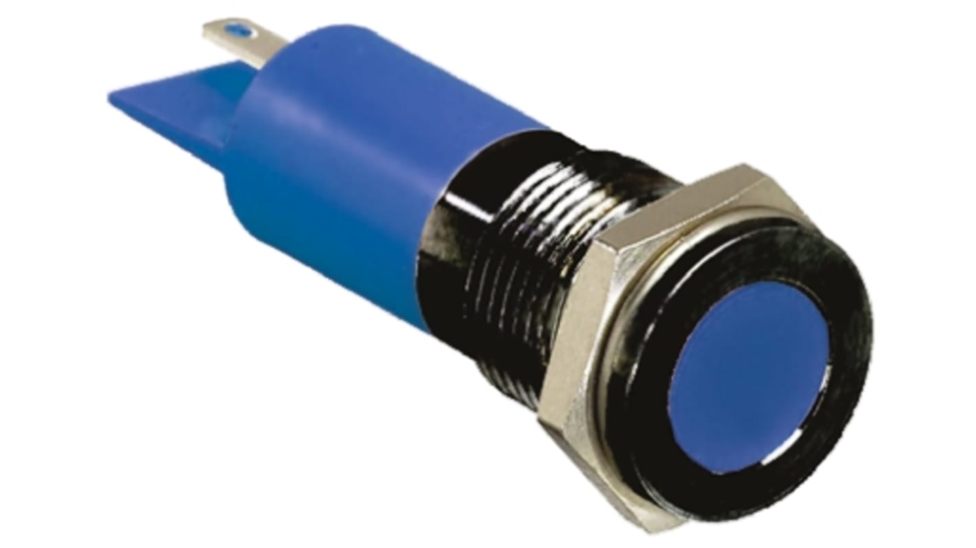RS PRO 蓝色LED面板指示灯, 110V 交流, 6mA, Φ14mm安装孔, Faston，焊接接线片端接, 嵌入式边框, IP67