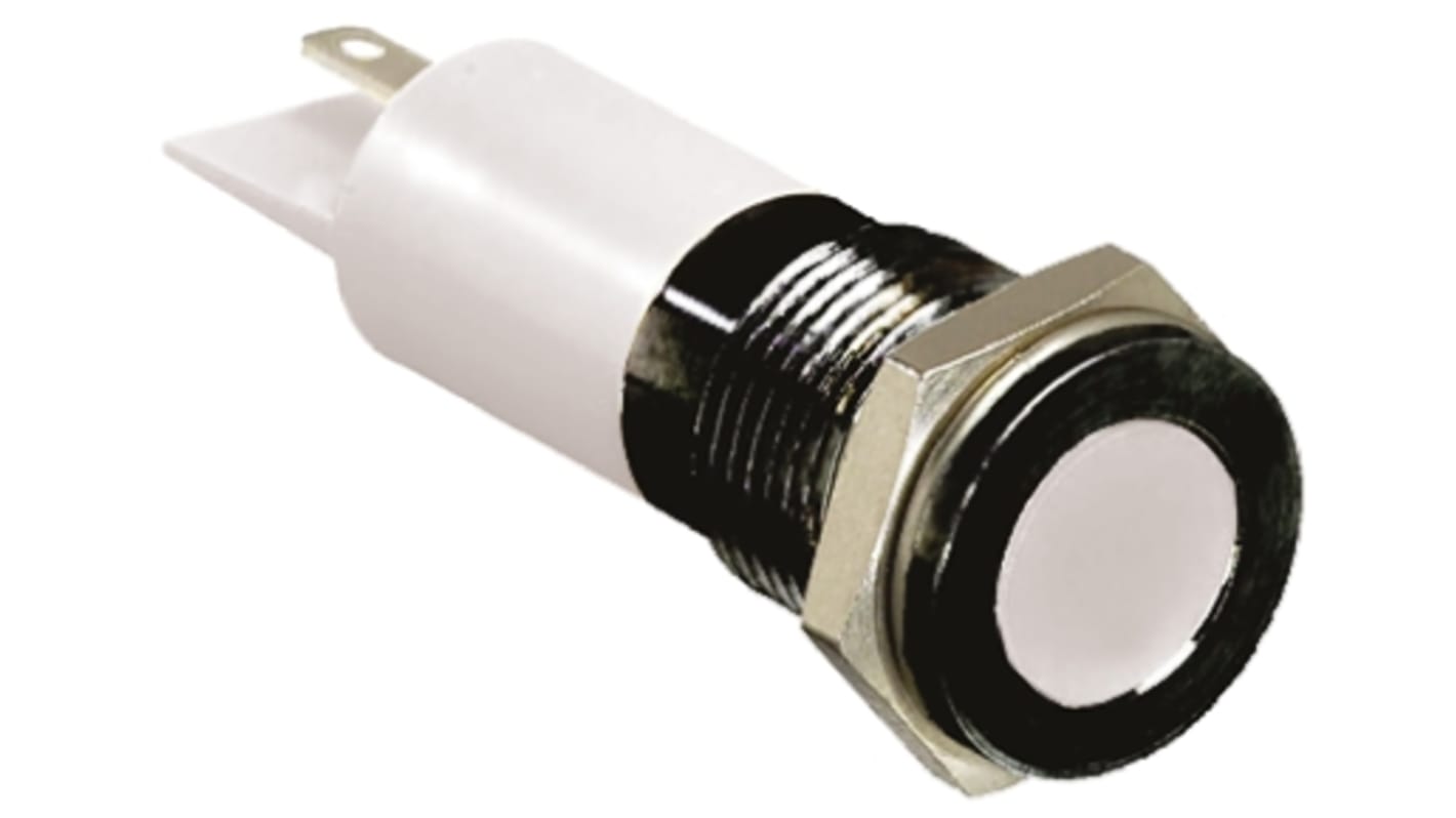 RS PRO White Panel Mount Indicator, 12V dc, 14mm Mounting Hole Size, Solder Tab Termination, IP67