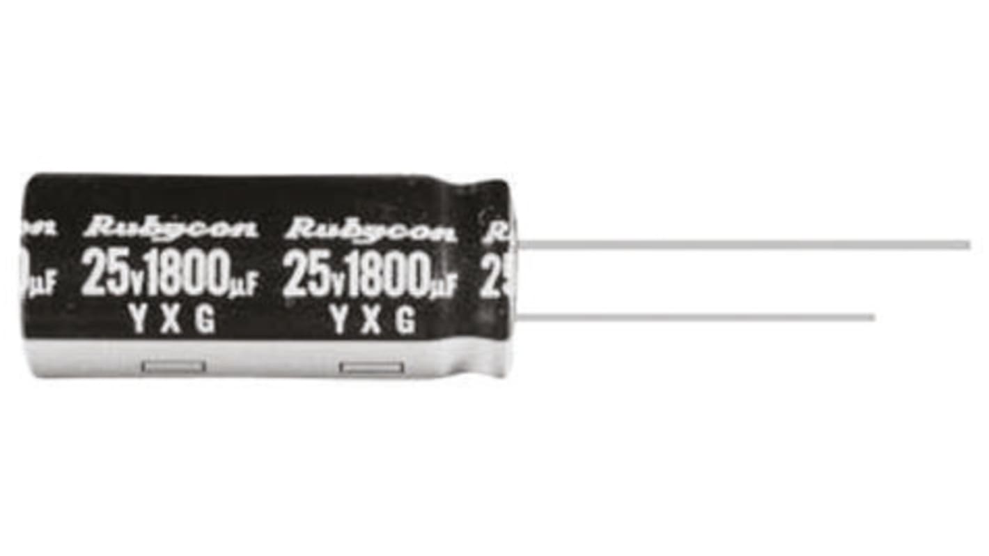 Condensador electrolítico Rubycon serie YXG, 2200μF, ±20%, 35V dc, Radial, Orificio pasante, 16 (Dia.) x 31.5mm, paso