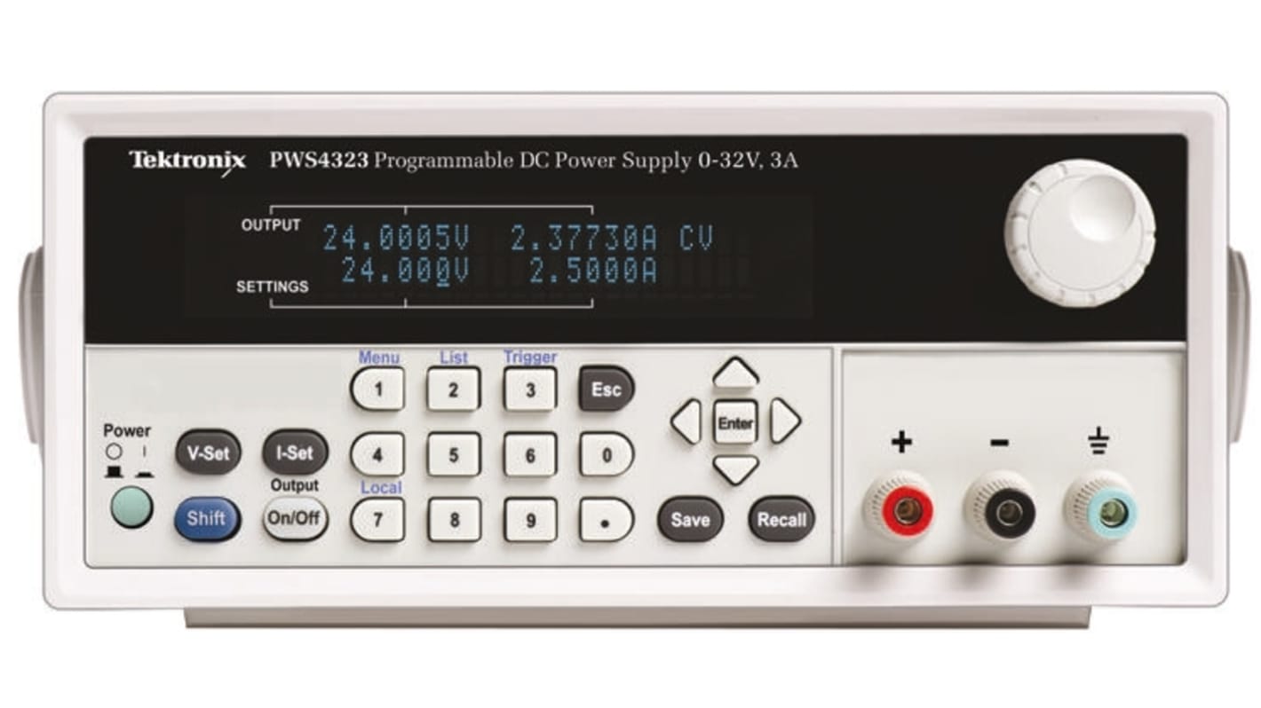 Fuente de alimentación Tektronix PWS4205, calibrado UKAS, 0 → 20V dc, 0 → 5A, 100W