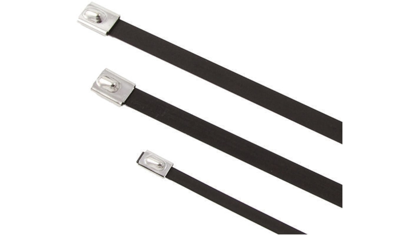 HellermannTyton Cable Tie, Roller Ball, 521mm x 12.3 mm, Black Polyester Coated Stainless Steel, Pk-50