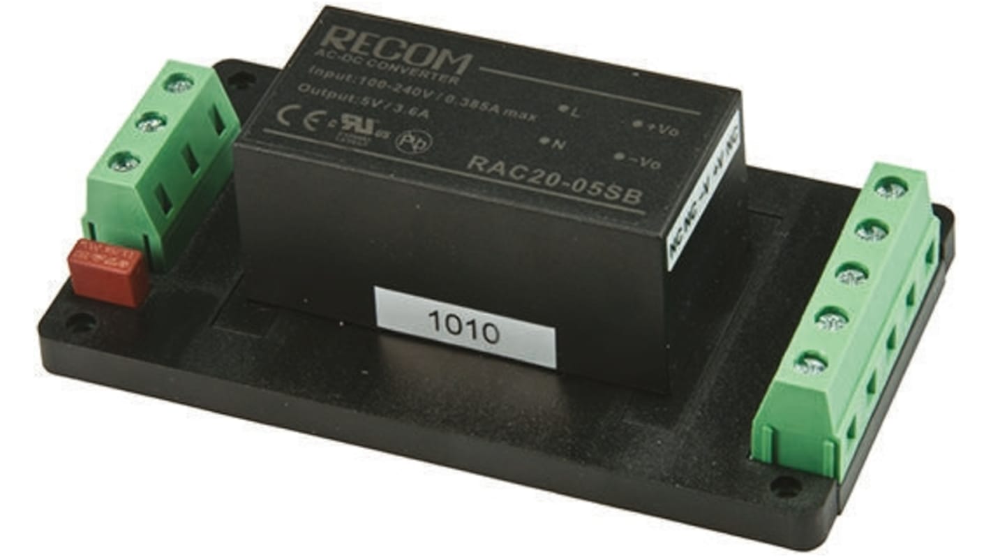 Recom Switching Power Supply, RAC20-12SB-ST, 12V dc, 1.66A, 20W, 1 Output, 90 → 264V ac Input Voltage