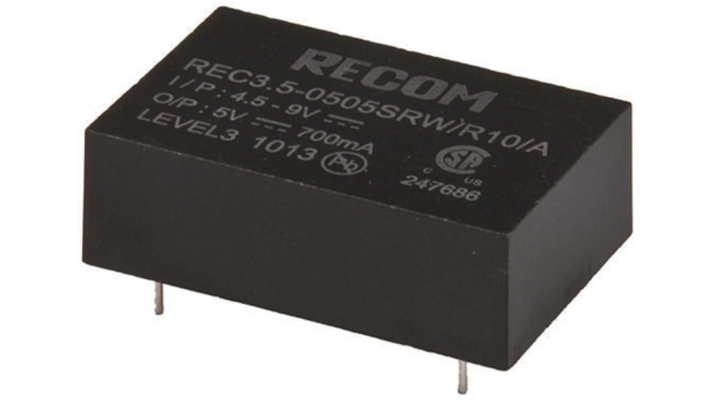 Recom REC3.5 DC-DC Converter, 12V dc/ 290mA Output, 18 → 36 V dc Input, 3.5W, Through Hole, +85°C Max Temp -40°C