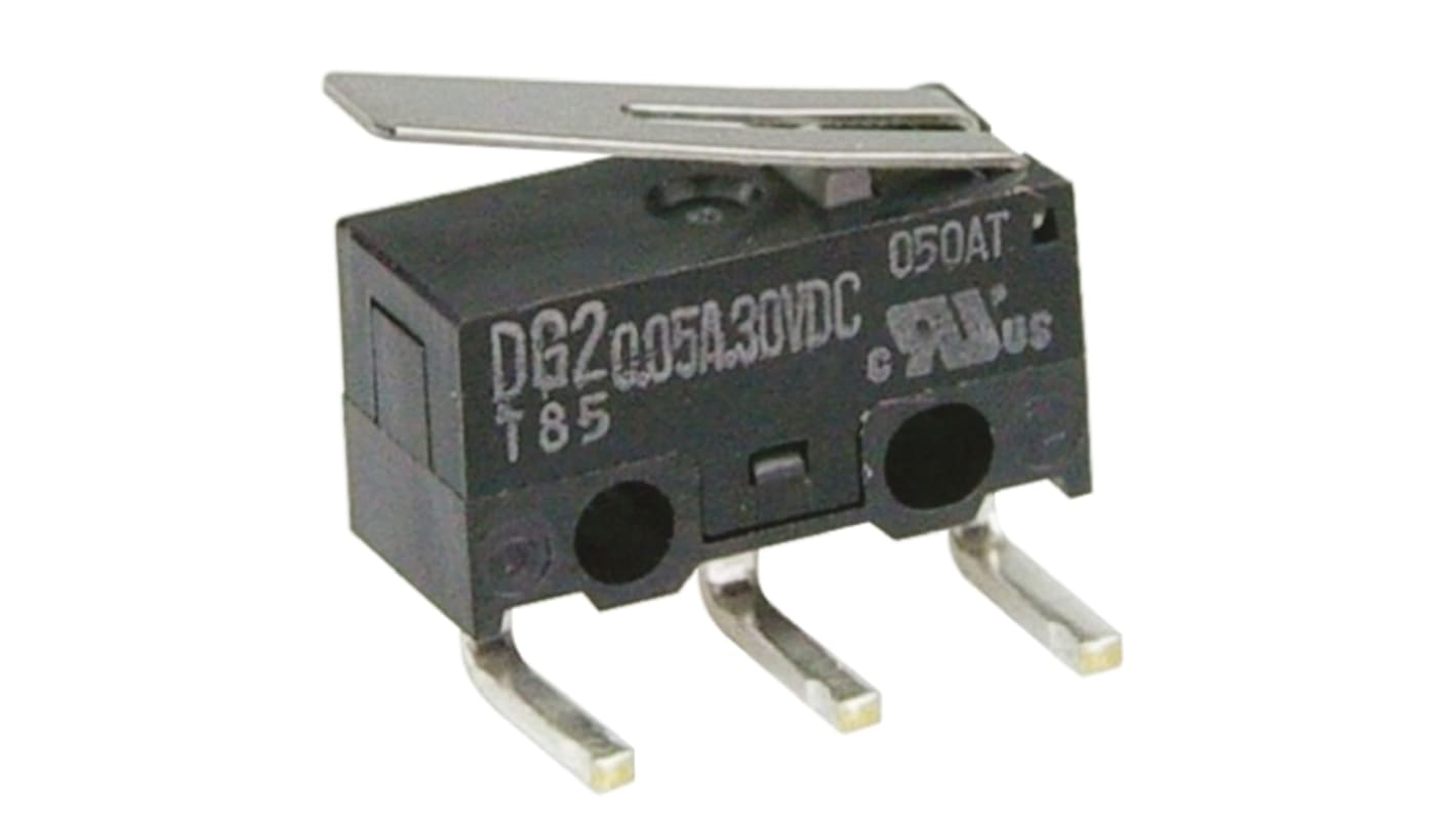 ZF Hinge Lever Micro Switch, Right Angle PCB Terminal, 50 mA @ 30 V dc, SPDT