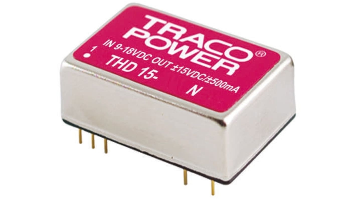 Convertisseur DC-DC TRACOPOWER, THD 15N, Montage traversant, 15W, 1 sortie, 15V c.c., 1A