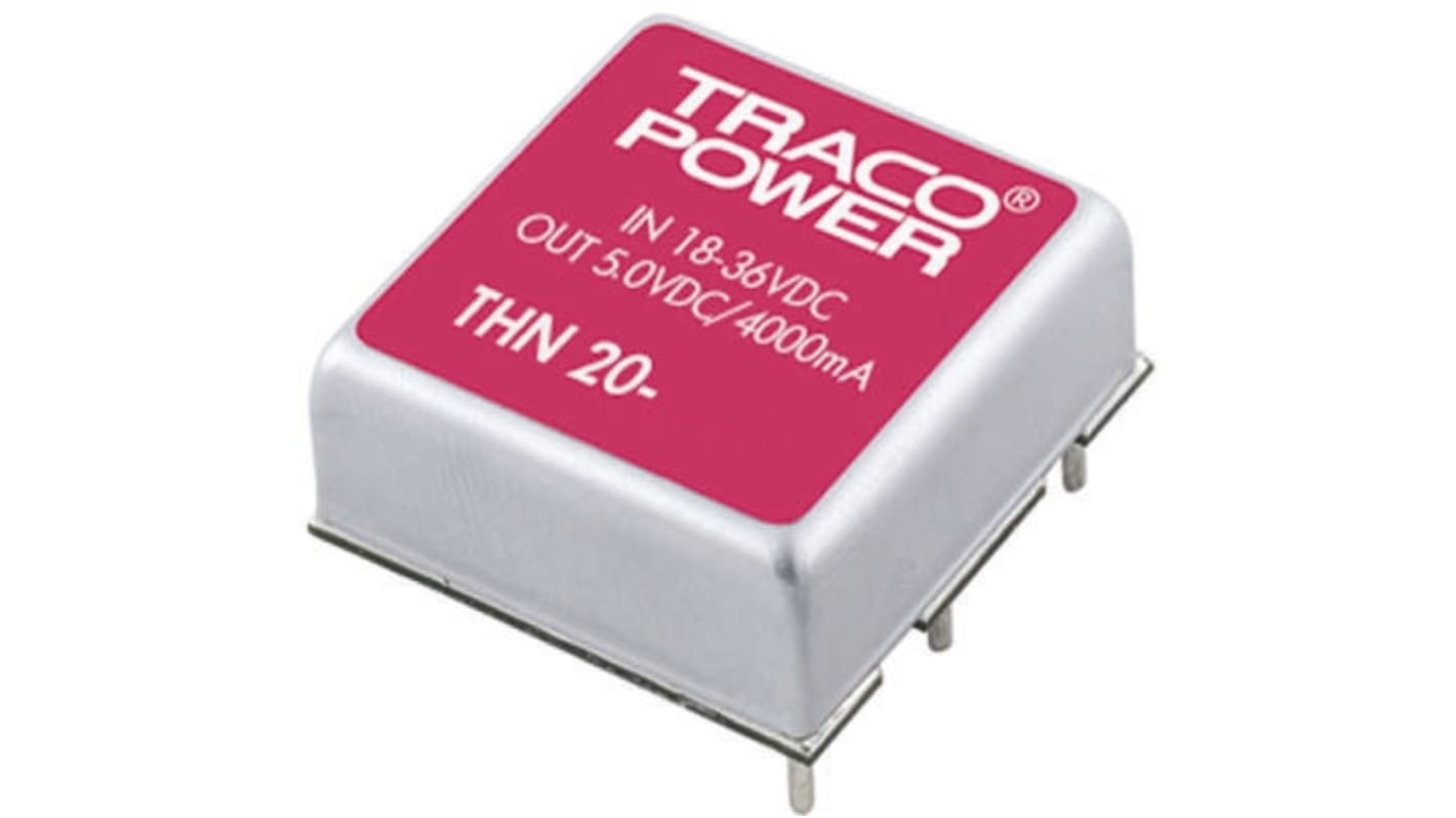 TRACOPOWER THN 20 DC-DC Converter, 15V dc/ 1.33A Output, 18 → 36 V dc Input, 20W, Through Hole, +85°C Max Temp