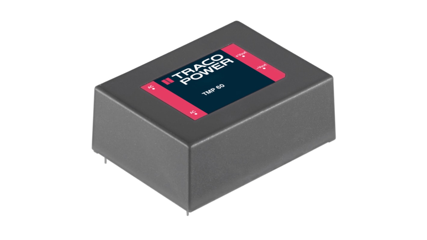 TRACOPOWER Switching Power Supply, TMP 60124, 24V dc, 2.5A, 60W, 1 Output, 120 → 370 V dc, 85 → 264 V ac