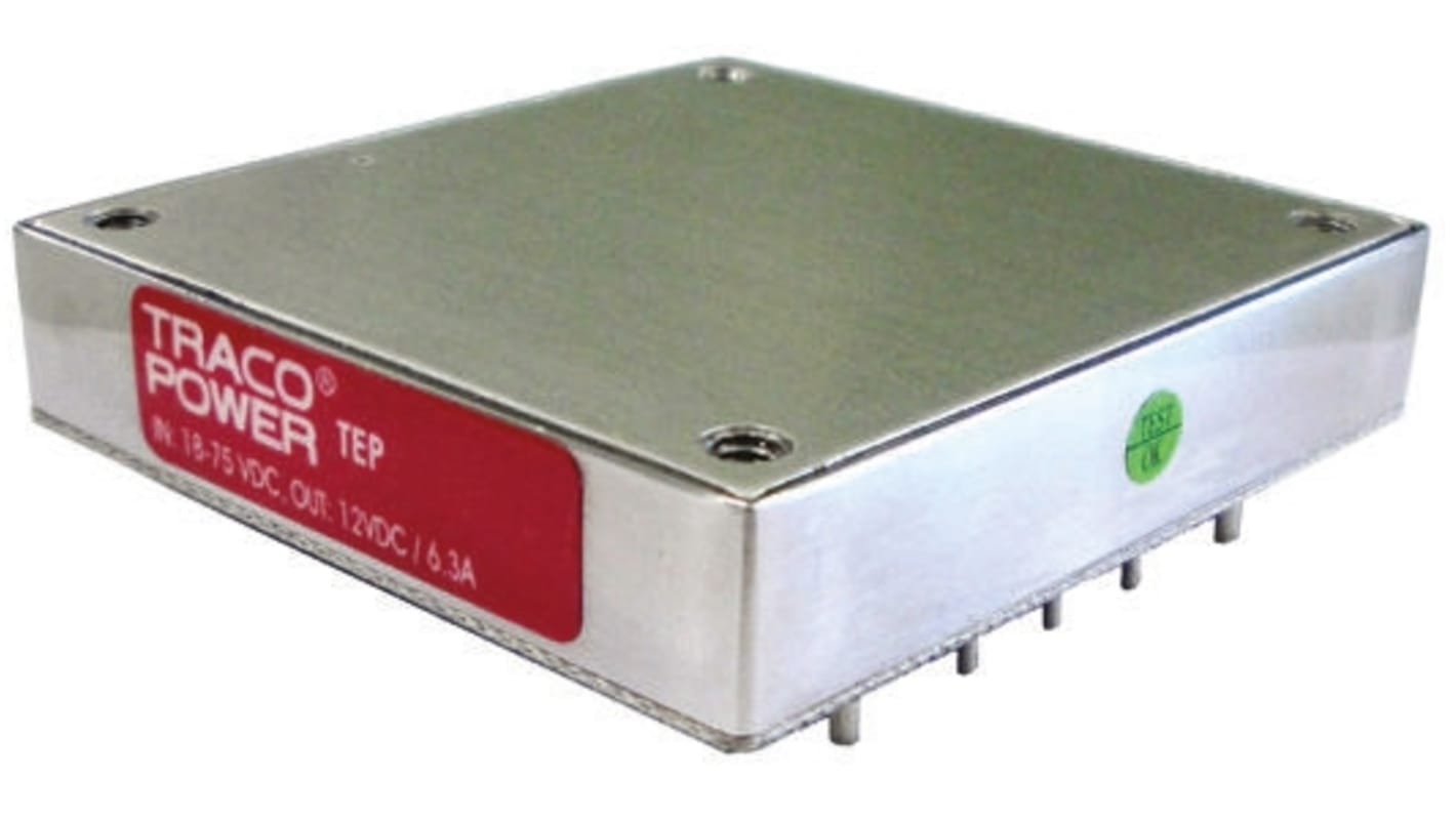 TRACOPOWER TEP 75WI DC-DC Converter, 15V dc/ 5A Output, 43 → 160 V dc Input, 75W, Through Hole, +75°C Max Temp