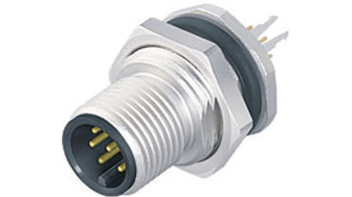 binder Circular Connector, 5 Contacts, Panel Mount, M12 Connector, Socket, Male, IP67, 713 Series