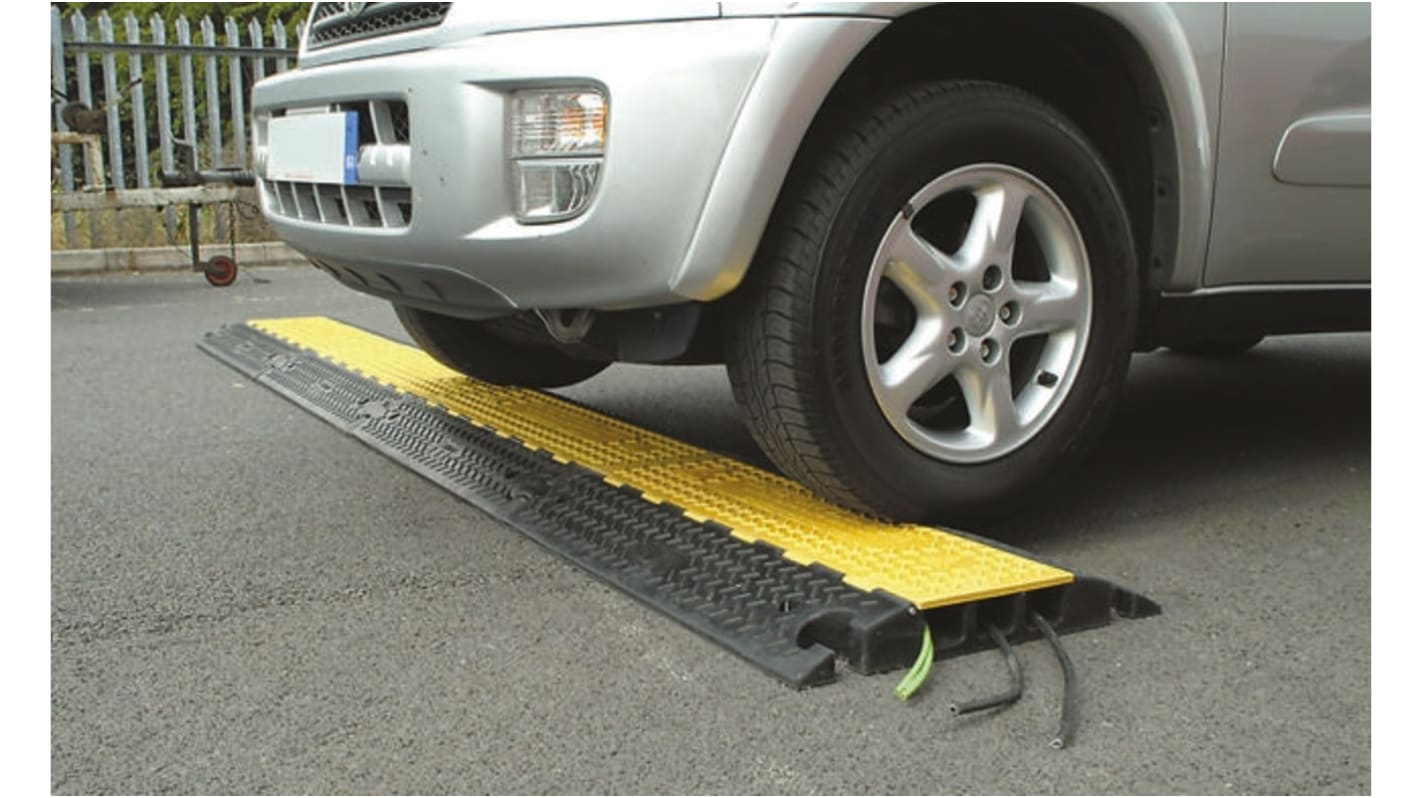 RS PRO 0.9m Black/Yellow Cable Cover in Rubber, 50, 60mm Inside dia.