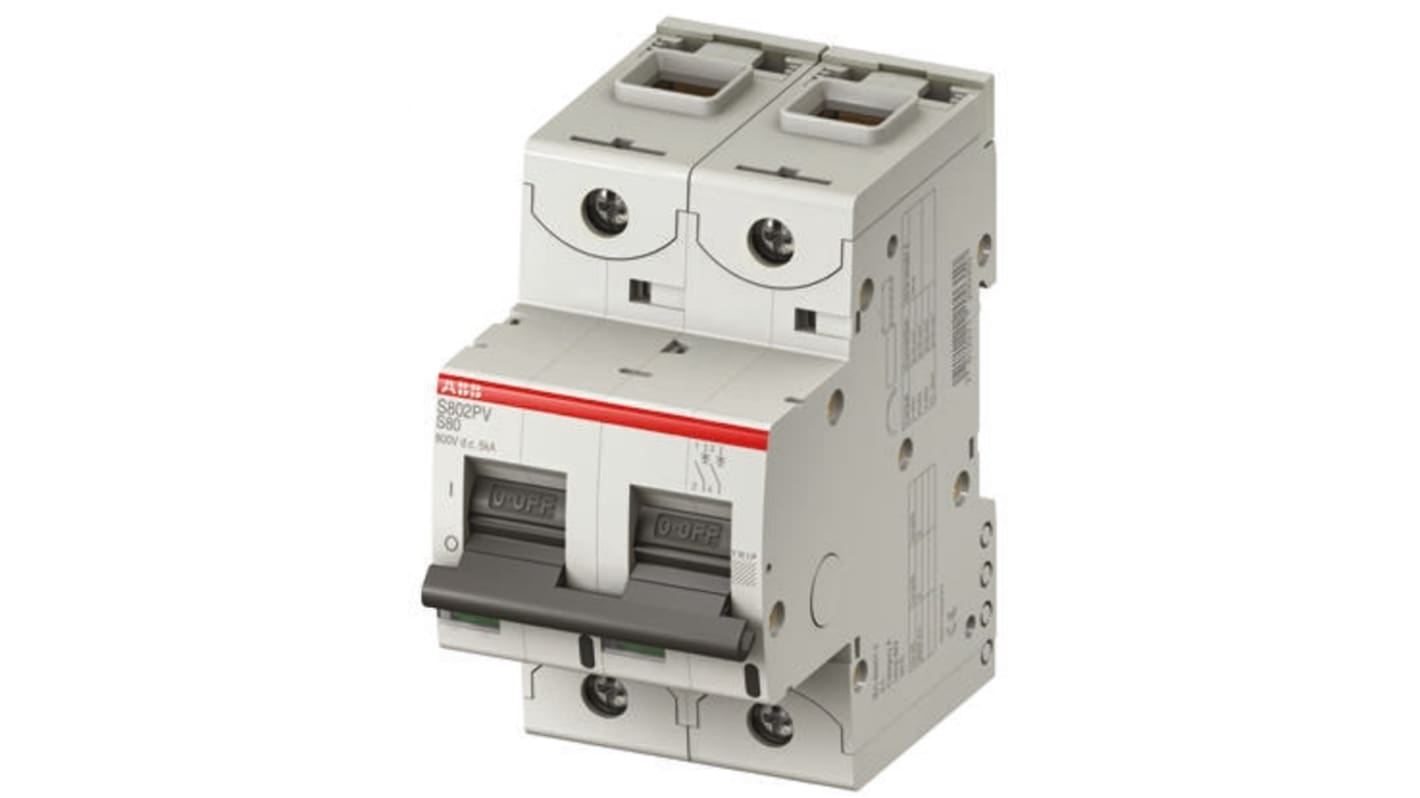 ABB High Performance S800 MCB, 2P, 10A, 800V DC, 5 kA Breaking Capacity