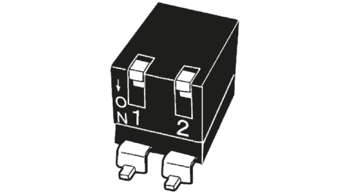 Interruptor DIP, SPST, Montaje superficial, Actuador Palanca, 25 mA a 24 V dc, 2 vías, -20 → +70°C