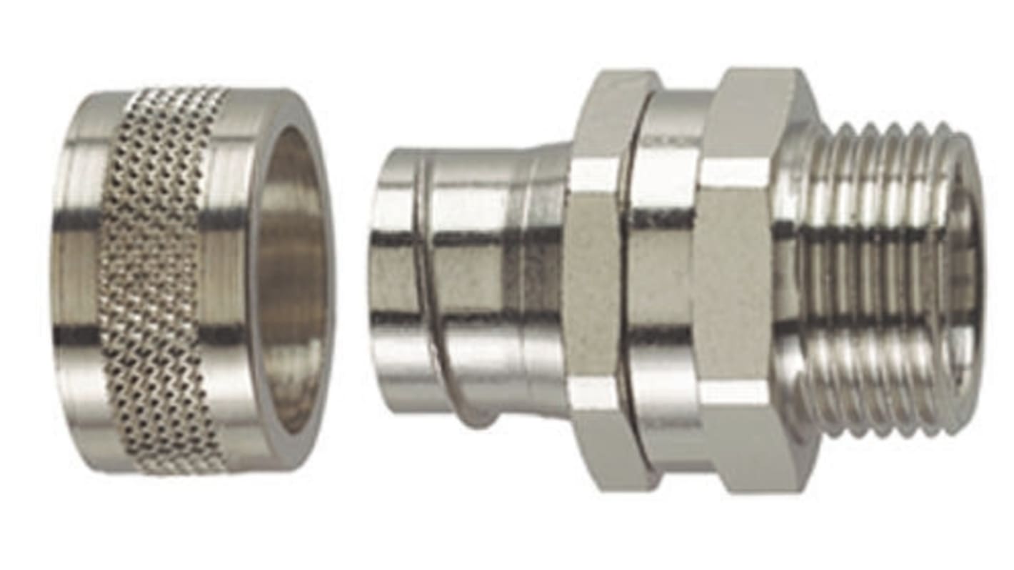 HellermannTyton Straight-Swivel External Thread, Conduit Fitting, 16mm Nominal Size, M16, Brass, Silver IP54 rating