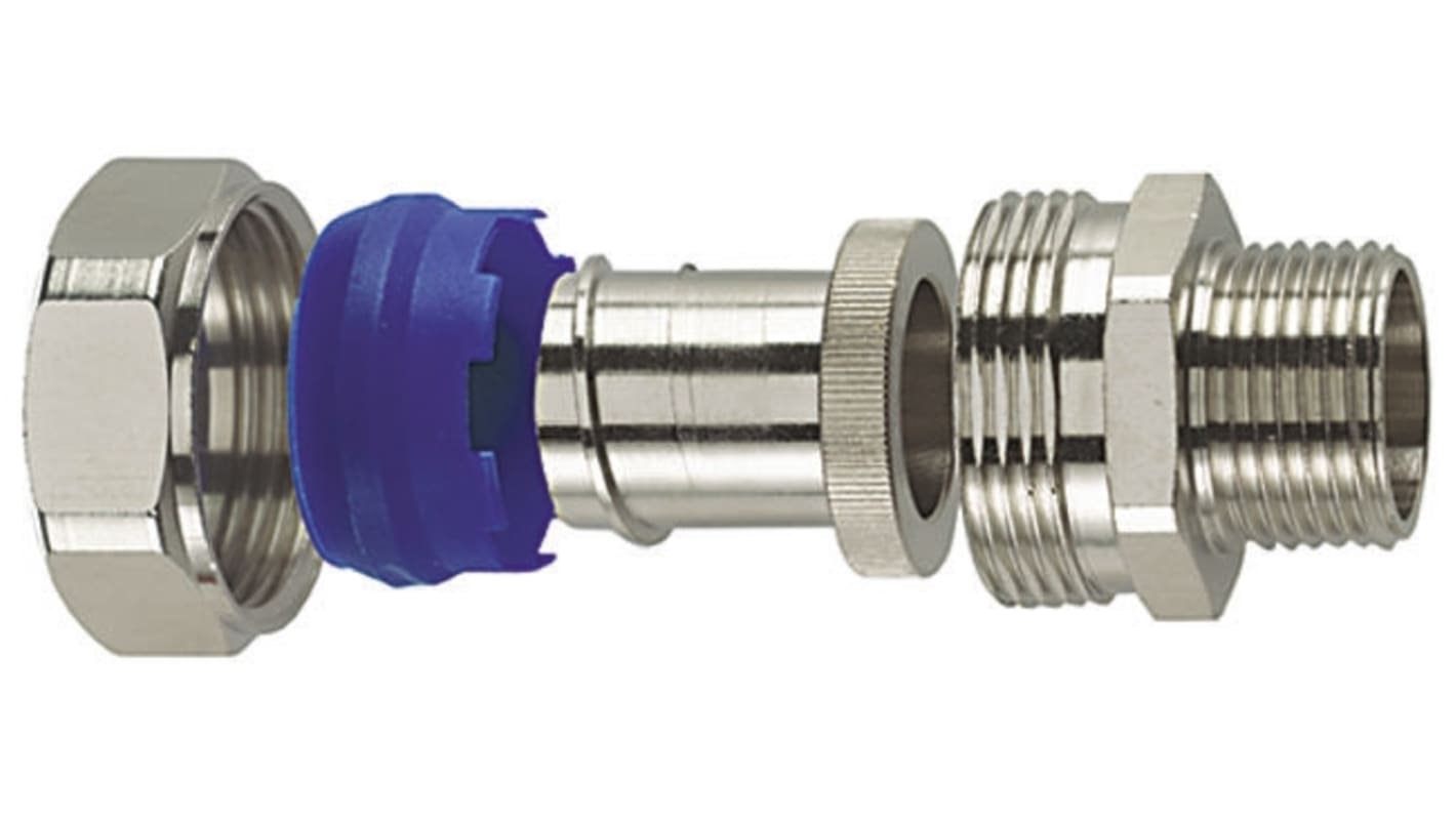 HellermannTyton Straight, Conduit Fitting, 25mm Nominal Size, M25, Brass, PA 6, Silver IP65 rating