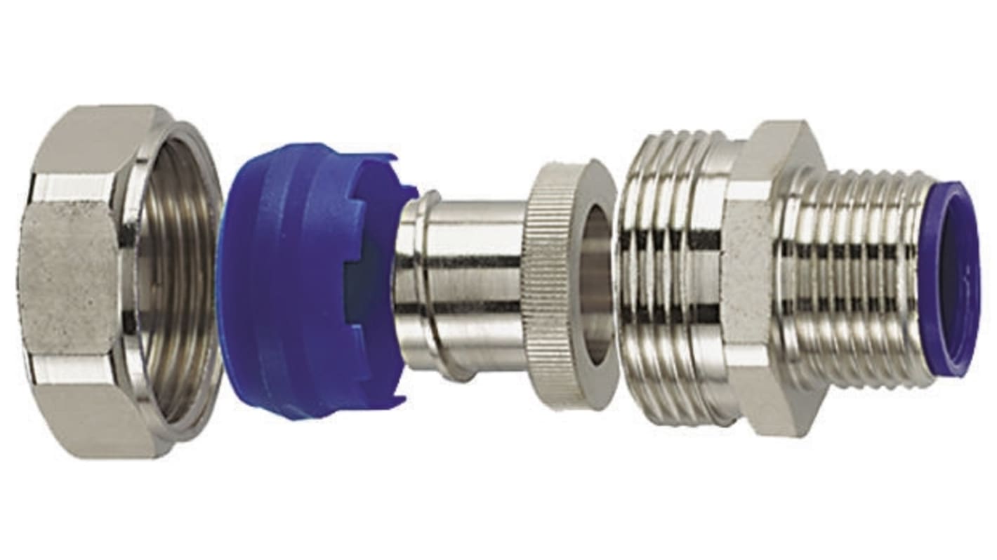 HellermannTyton Straight, Conduit Fitting, 16mm Nominal Size, M16, Brass, PA 6, Silver IP68 rating