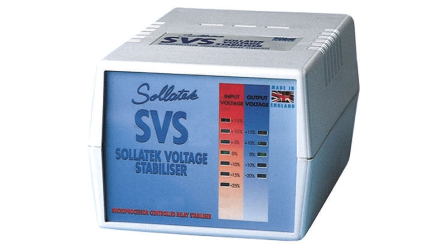 Estabilizador de tensión Sollatek 98202010, Tensión 230V ac, 230V, Potencia 460VA, Corriente 2A, frecuencia 45Hz,