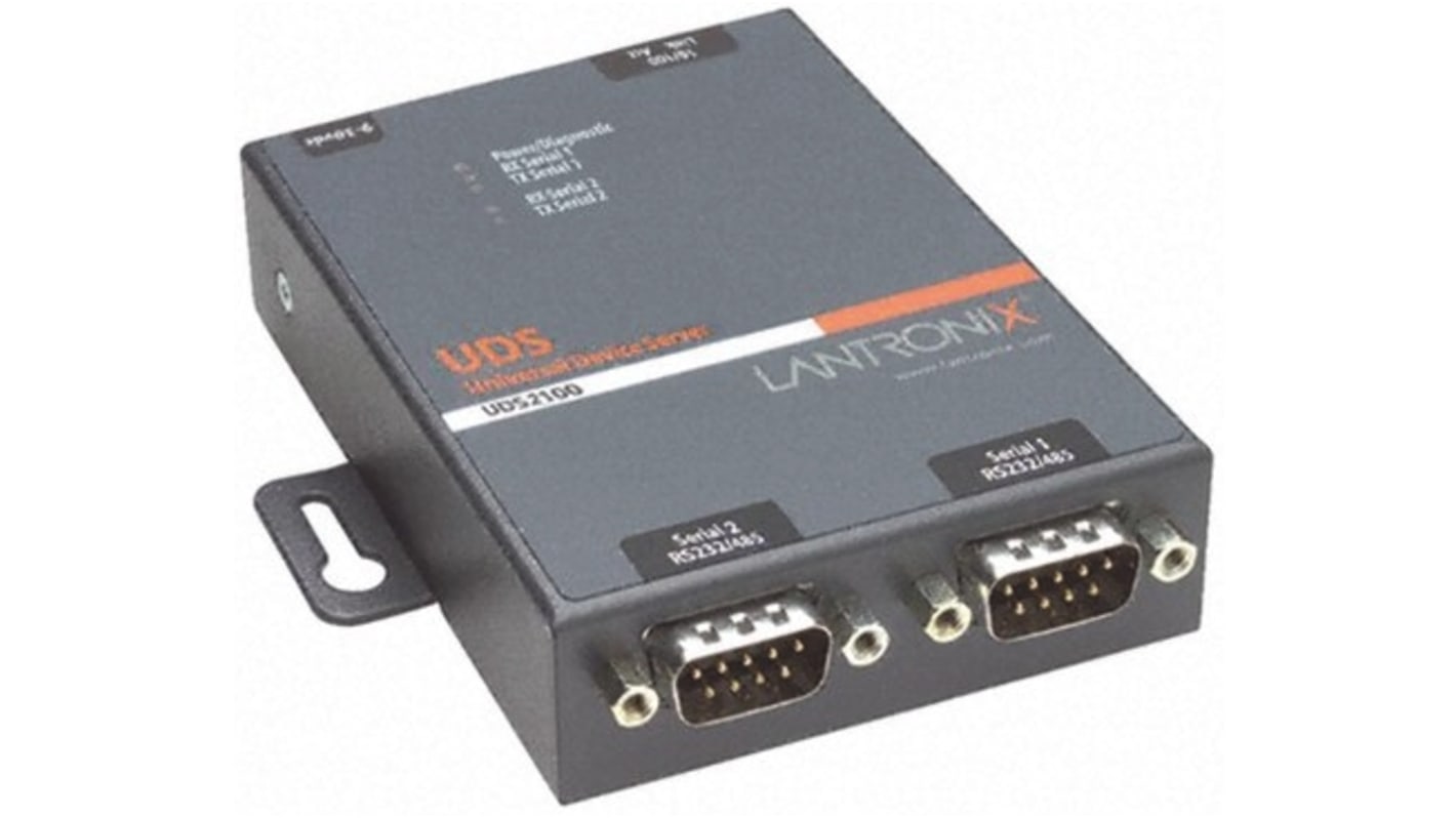 Lantronix Serial Device Server, 1 Ethernet Port, 2 Serial Port, RS232, RS422, RS485 Interface, 921.6kbit/s Baud Rate