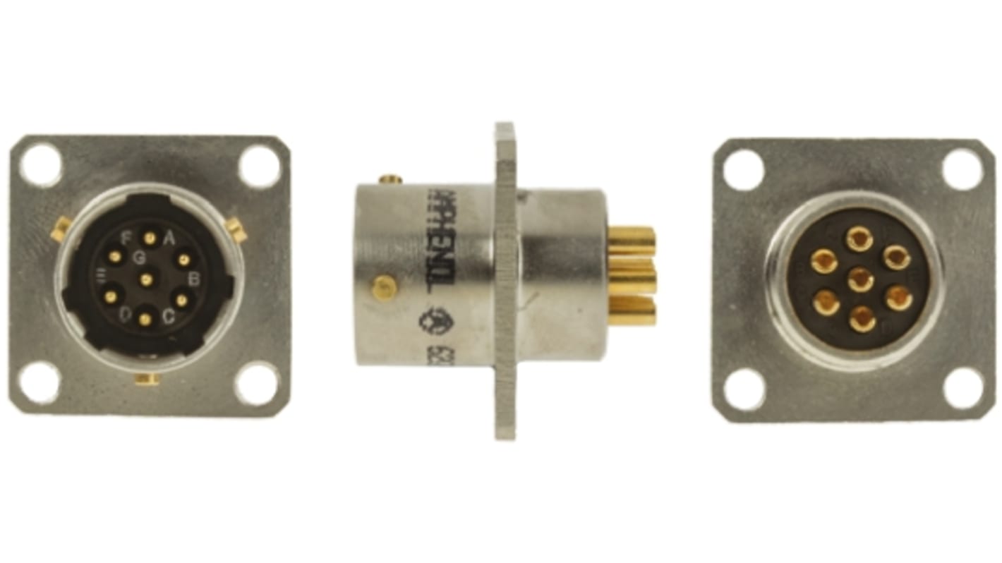 Amphenol Limited, 62GB, Nickel Iron Alloy 7 Way Box Mount MIL Spec Circular Connector Receptacle, Pin Contacts,Shell