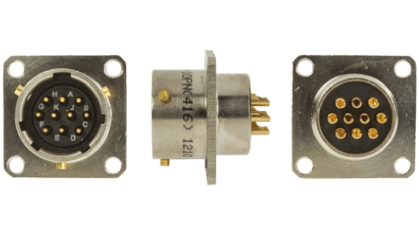 Amphenol Limited, 62GB, Nickel Iron Alloy 10 Way Box Mount MIL Spec Circular Connector Receptacle, Pin Contacts,Shell