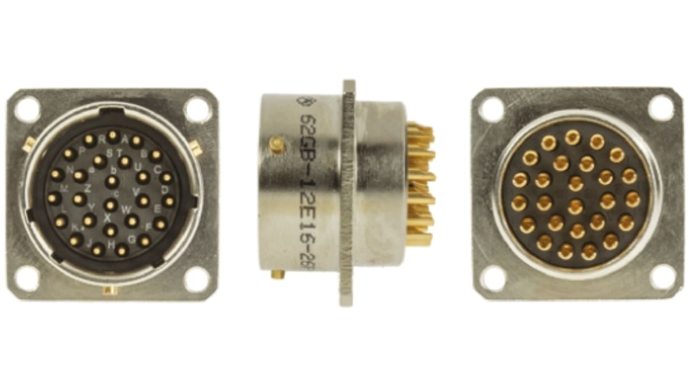 Amphenol Limited, 62GB, Nickel Iron Alloy 26 Way Box Mount MIL Spec Circular Connector Receptacle, Pin Contacts,Shell