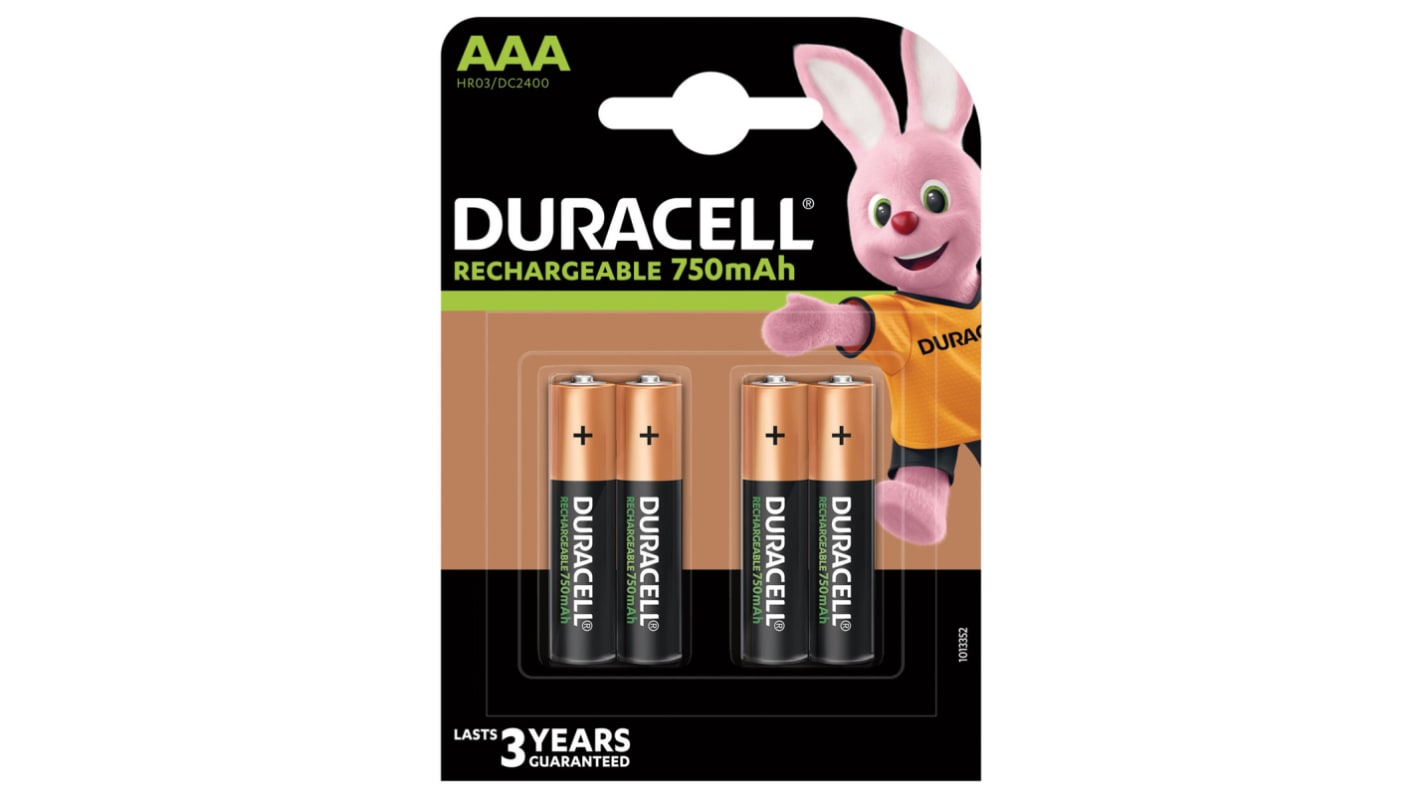 Duracell Recharge Plus AAA-Akku, NiMH, 1.2V, 750mAh, Standard-Anschluss,  geringe Selbstentladung, -20 → +50°C