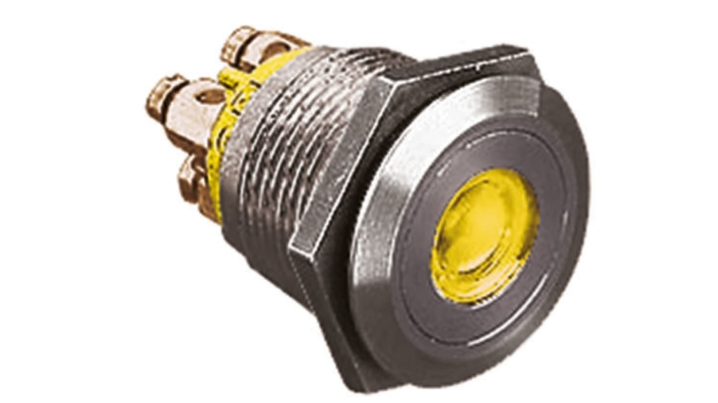 Bulgin MPI001 Series Illuminated Push Button Switch, Momentary, Panel Mount, 19.2mm Cutout, SPST, Amber LED, 24V dc,