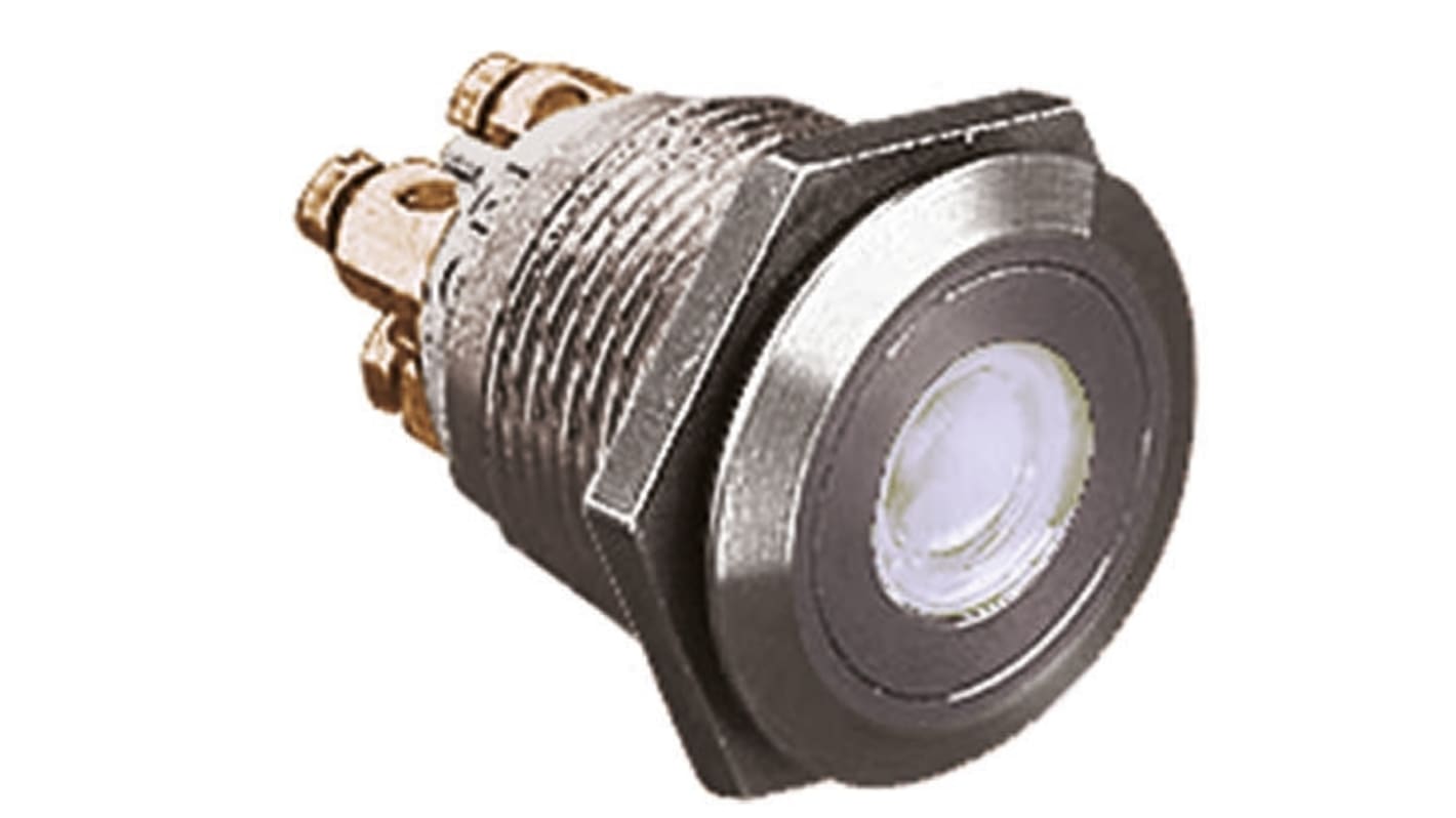 Bulgin MPI001 Series Illuminated Push Button Switch, Momentary, Panel Mount, 19.2mm Cutout, SPST, White LED, 24V dc,