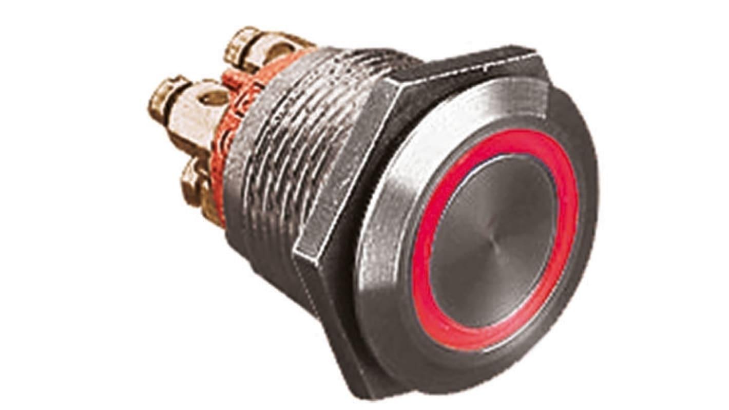 Bulgin 押しボタンスイッチ, モーメンタリ, 標準偏差, 50 mA @ 24 V dc, 19.2mm パネルマウント, IP66