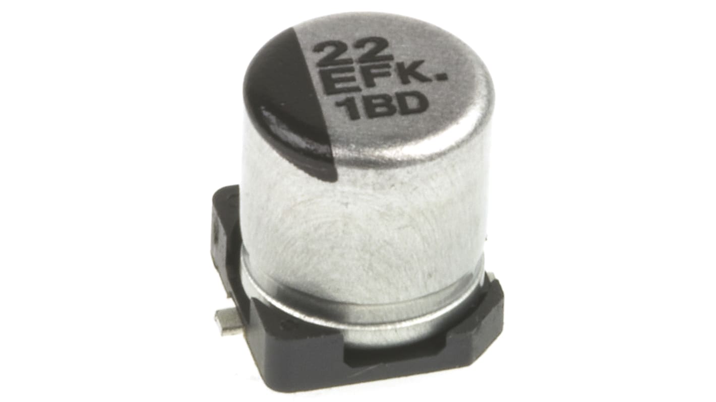 Condensatore elettrolitico Panasonic, serie FK, 22μF, 25V cc, ±20%, +105°C, SMD