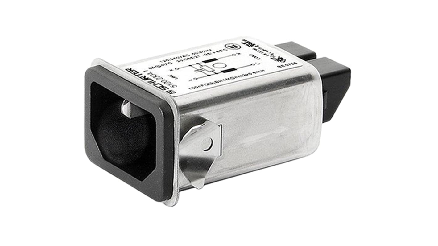 Schurter C14IEC滤波插座, 1A, 250 V 交流, 开关, 卡入式安装