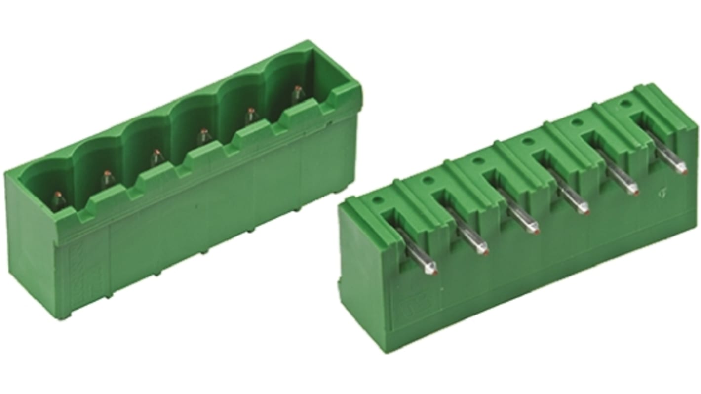 TE Connectivity 3p插拔式接线端子 直角排针, 5.08mm间距, 15.0A, 300.0 v, THT安装, 焊接端接, Buchanan系列