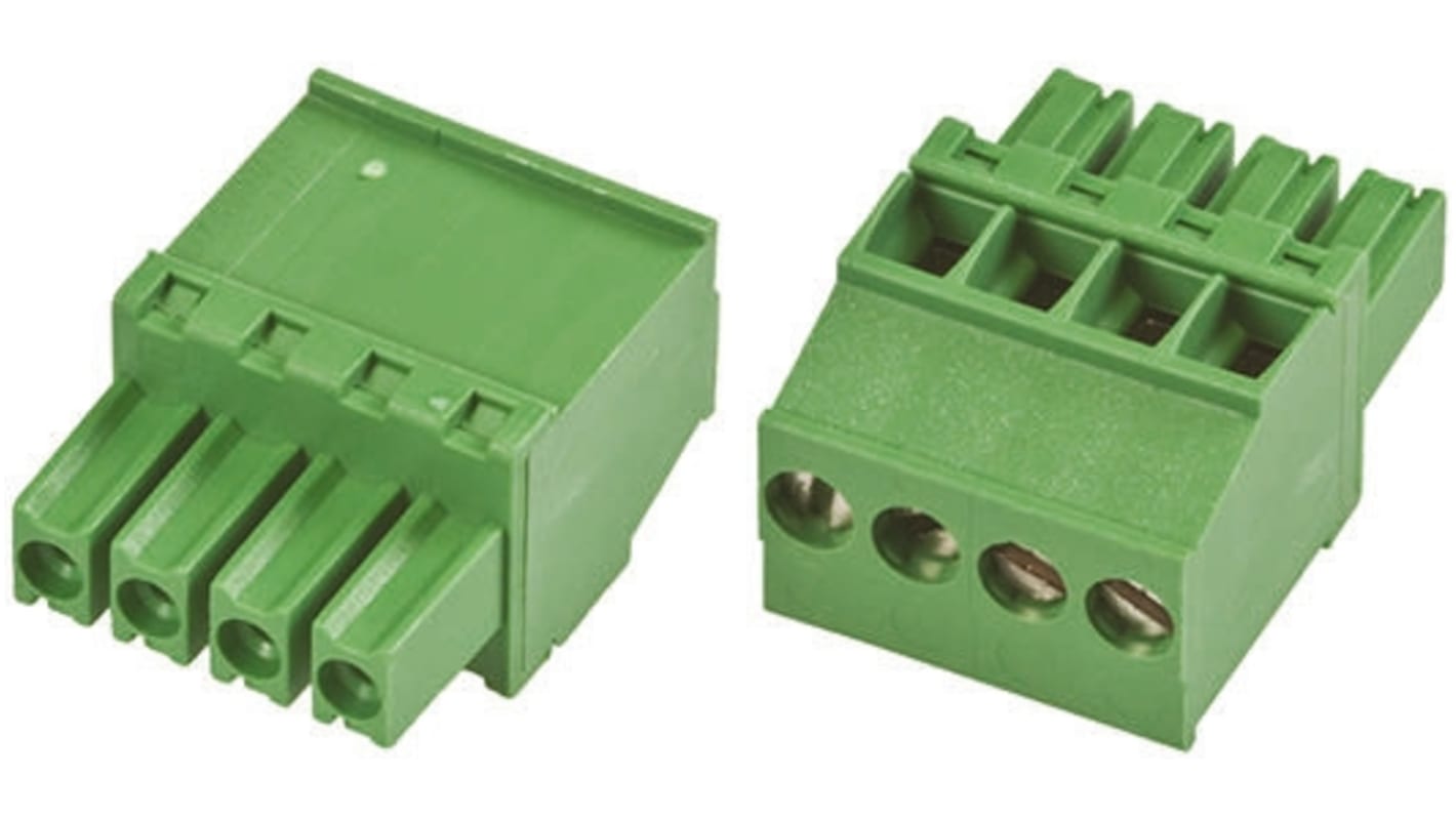 TE Connectivity, 3.5mm Pitch, 4 Way, Pluggable Terminal Block, Plug, Cable Mount, Screw Down Termination, 1986370-4