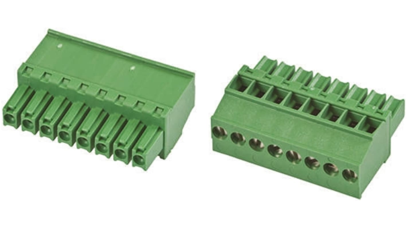 TE Connectivity, 3.5mm Pitch, 8 Way, Pluggable Terminal Block, Plug, Cable Mount, Screw Down Termination, 1986371-8