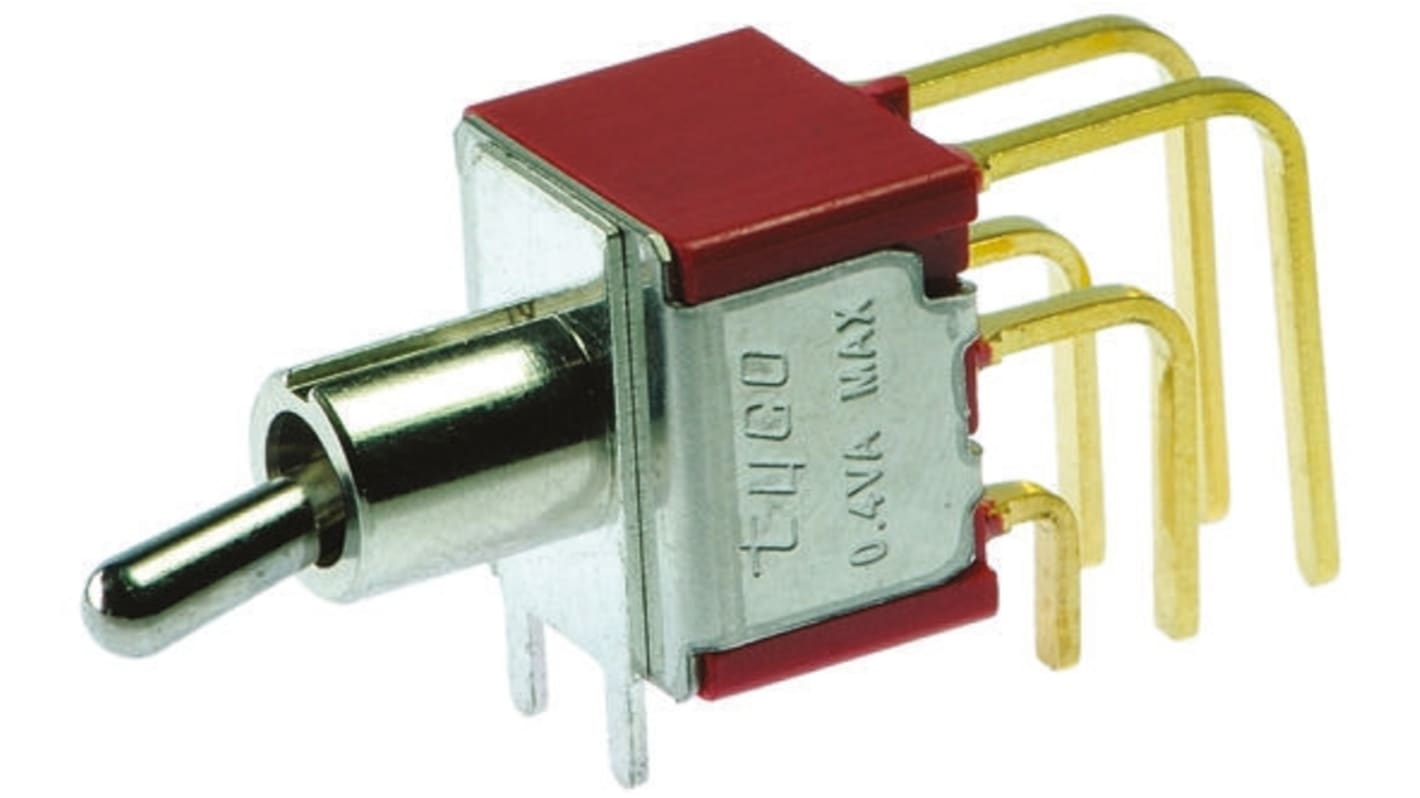 TE Connectivity Toggle Switch, PCB Mount, On-Off-On, SPDT, Through Hole Terminal, 20V