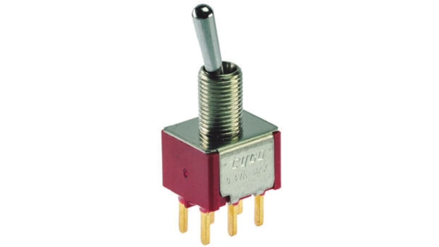 TE Connectivity Toggle Switch, PCB Mount, On-Off-(On), DPDT, Through Hole Terminal, 120 V ac, 28V dc