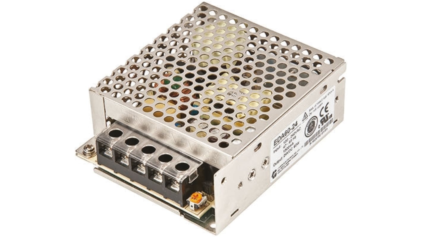 RS PRO Embedded Switch Mode Power Supply SMPS, 15V dc, 4A, 60W, 1 Output, 88 → 264V ac Input Voltage