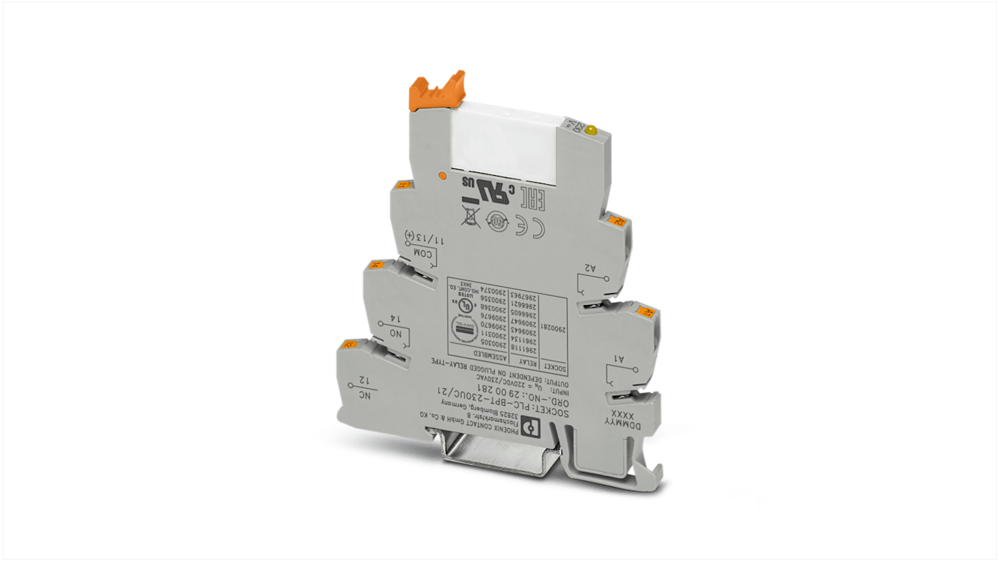 Phoenix Contact PLC-RPT-230UC/21AU Series Interface Relay, DIN Rail Mount, 230V ac/dc Coil, SPDT, 1-Pole