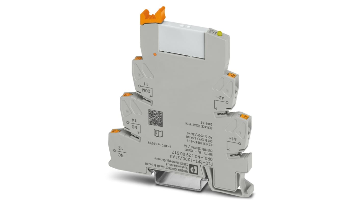 Phoenix Contact PLC-RPT- 12DC/21AU Series Relay Module, DIN Rail Mount, 12V dc Coil, SPDT, 1-Pole